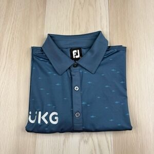 Footjoy FJ Polo Tour Issue Golf Shirt Fish AOP UKG 2024 Men's Size L Large Blue